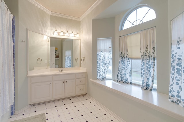 bathroom featuring vanity and crown molding