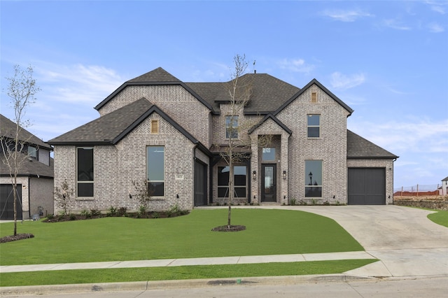 view of front facade with a garage and a front lawn