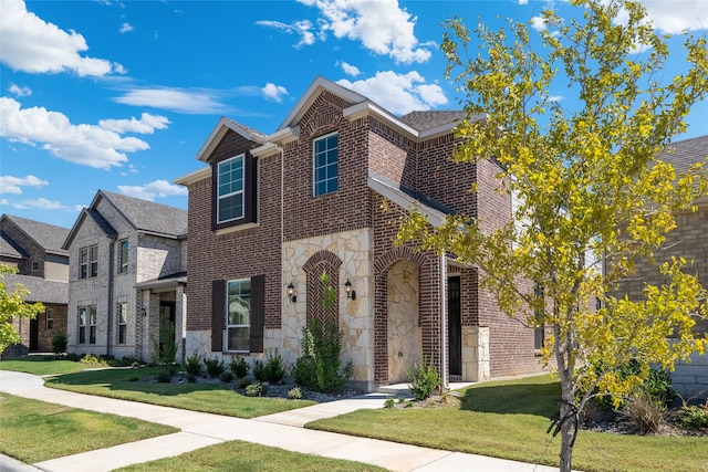 view of front of property featuring a front lawn