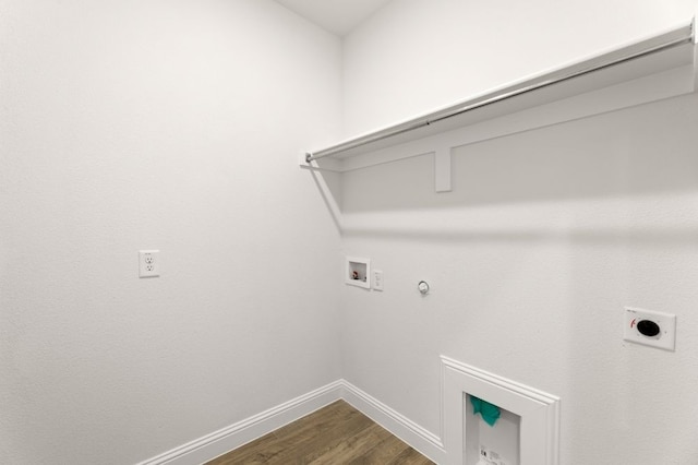 laundry area featuring washer hookup, electric dryer hookup, wood-type flooring, and hookup for a gas dryer