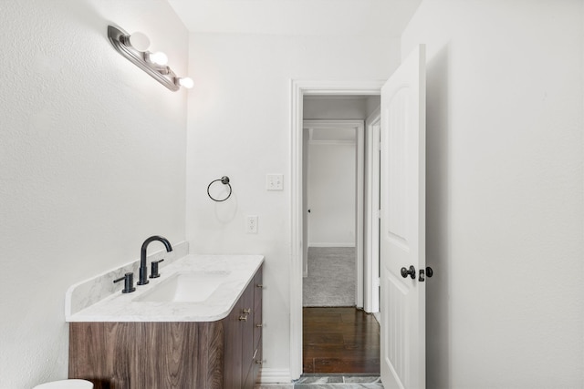 bathroom with vanity and wood-type flooring