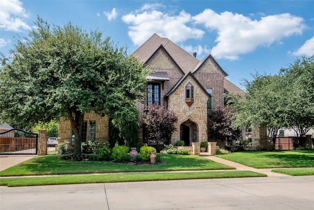 tudor home featuring a front yard