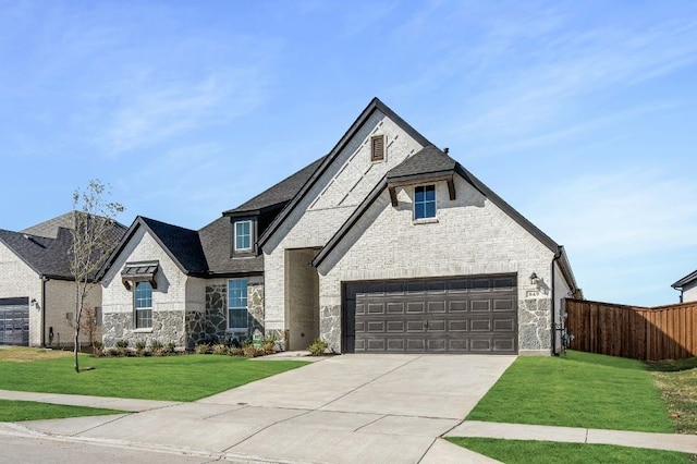 view of front facade featuring a front lawn and a garage