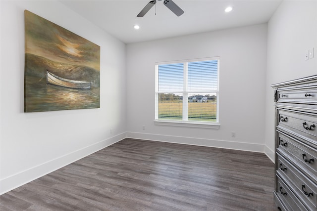 6770 Fm 1372nd Rd, North Zulch, TX 77872 - unfurnished bedroom featuring recessed lighting, a ceiling fan, baseboards, and dark wood finished floors