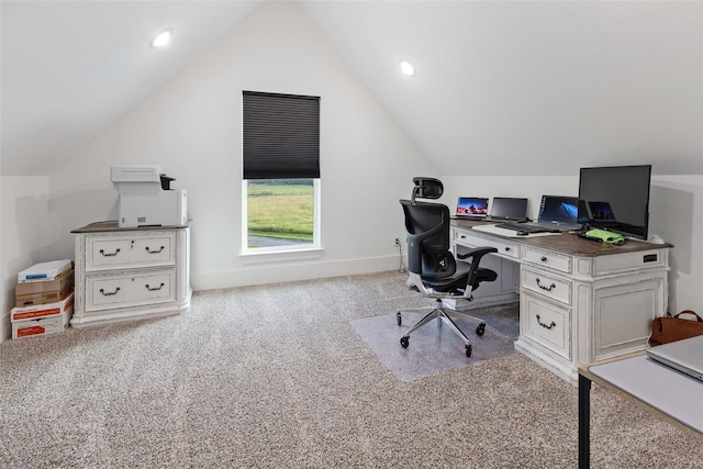 6770 Fm 1372nd Rd, North Zulch, TX 77872 - carpeted office featuring vaulted ceiling and baseboards