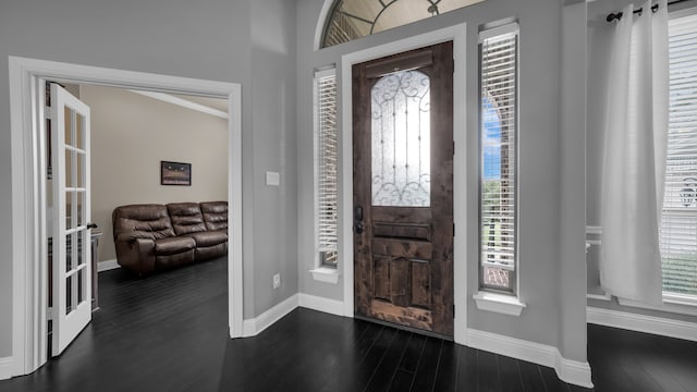 entryway with dark hardwood / wood-style flooring, a healthy amount of sunlight, and french doors