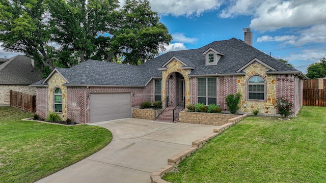 view of front of property featuring a garage and a front yard