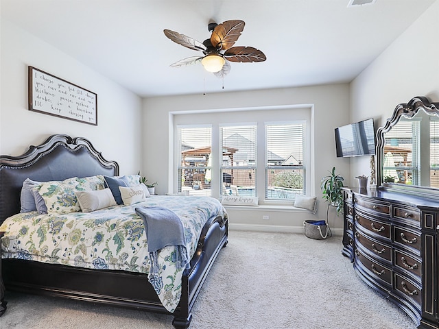 bedroom featuring carpet floors and ceiling fan