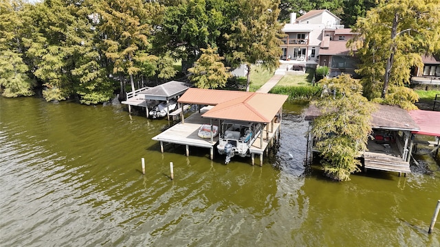 view of dock with a water view