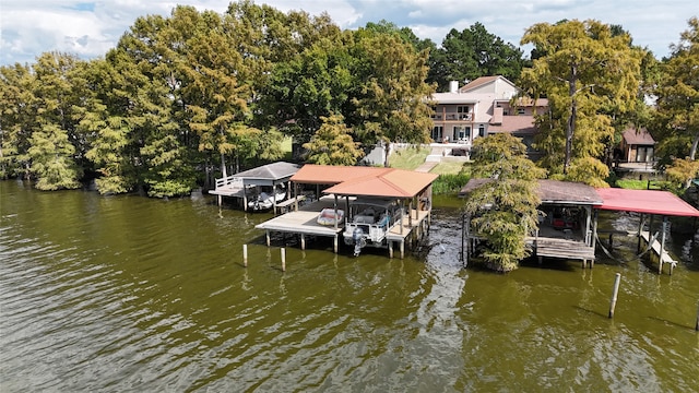 view of dock featuring a water view