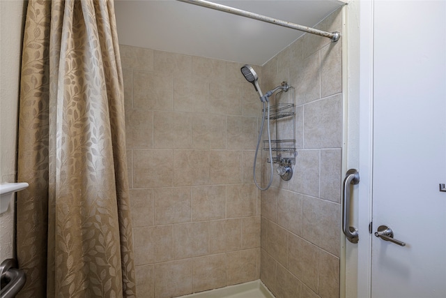 bathroom featuring a shower with shower curtain