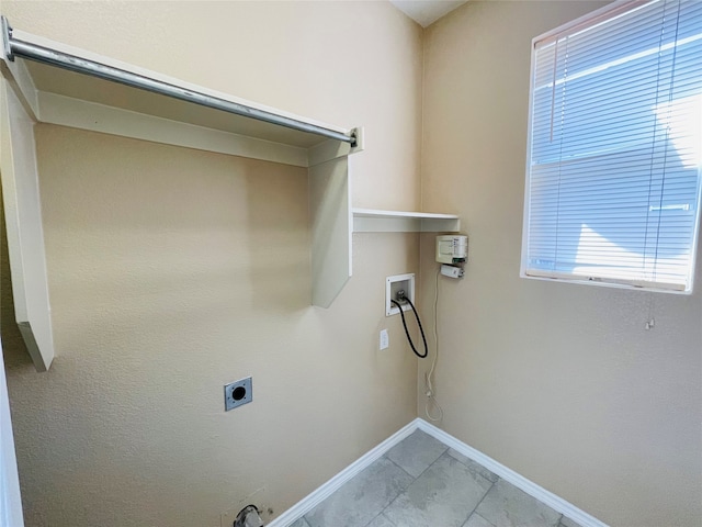 washroom featuring hookup for a washing machine, gas dryer hookup, hookup for an electric dryer, and light tile patterned flooring