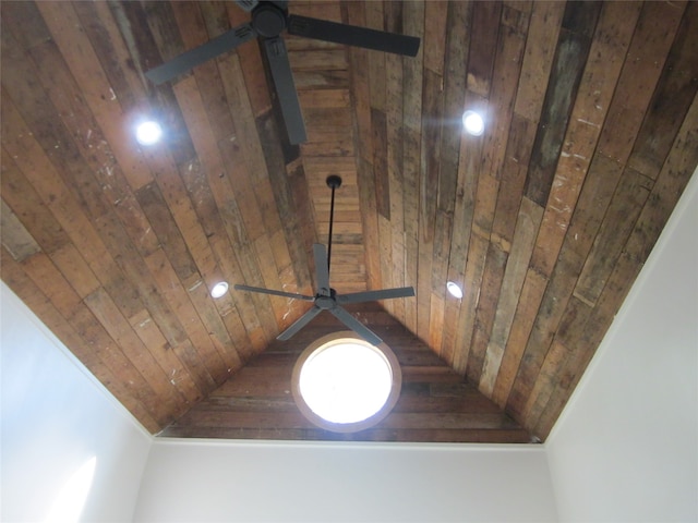 room details featuring wooden ceiling and ceiling fan