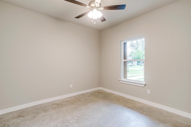 unfurnished room with concrete floors and ceiling fan