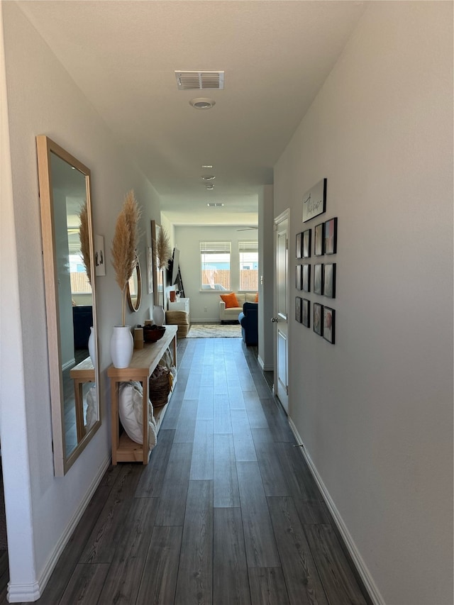 hall with dark hardwood / wood-style flooring