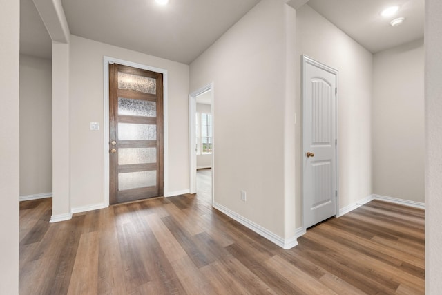 foyer entrance featuring dark wood-type flooring