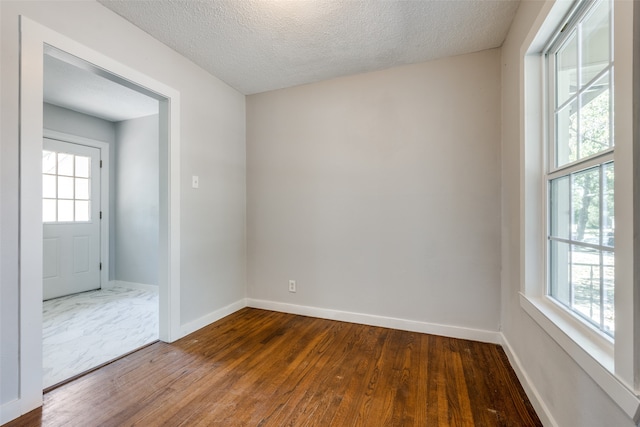 spare room featuring hardwood / wood-style floors, a wealth of natural light, and a textured ceiling