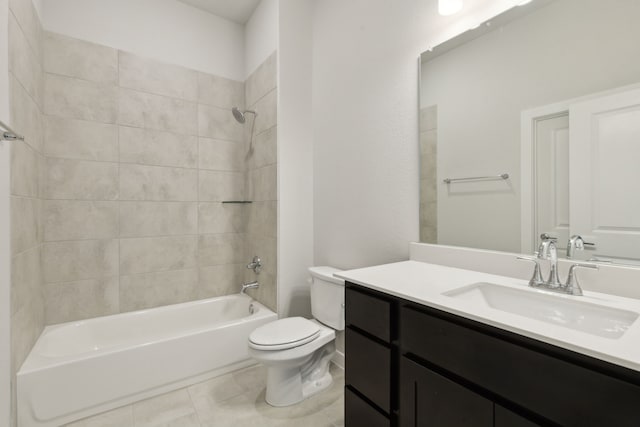 full bath with vanity, tile patterned flooring, shower / tub combination, and toilet