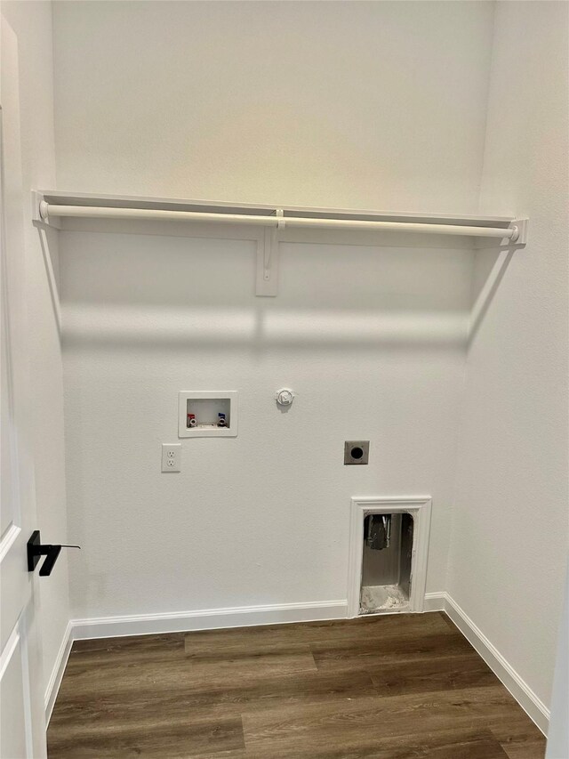 laundry room featuring hookup for a washing machine, hookup for a gas dryer, hardwood / wood-style floors, and hookup for an electric dryer