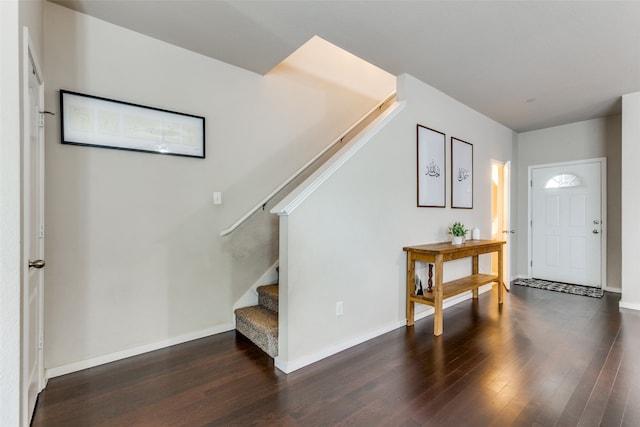 foyer entrance featuring dark hardwood / wood-style floors