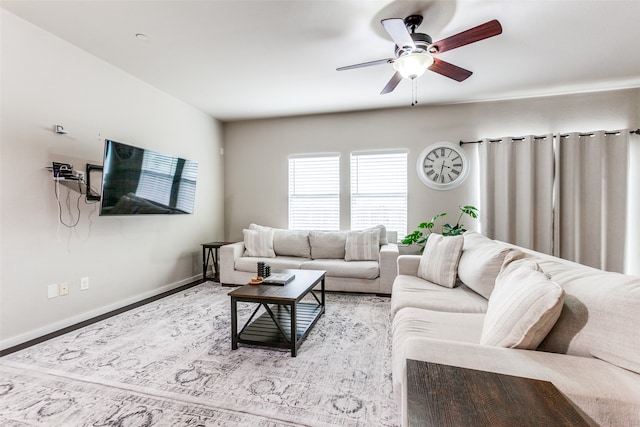 living room featuring ceiling fan