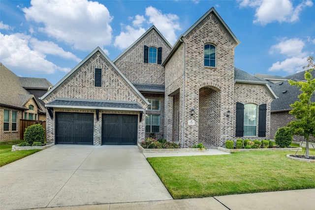 view of front facade with a garage and a front lawn