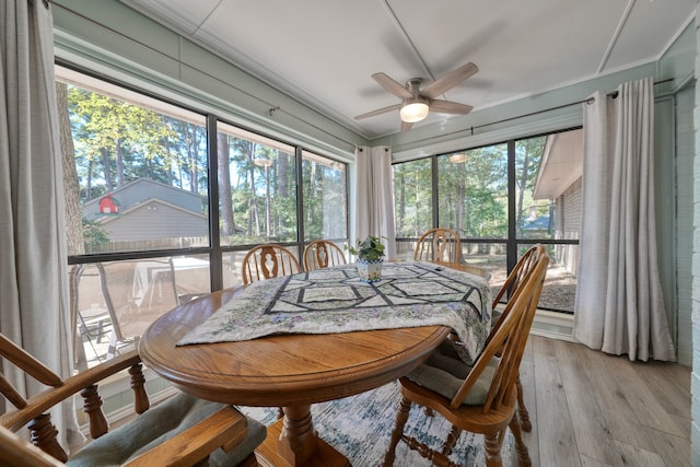 sunroom featuring ceiling fan and a healthy amount of sunlight