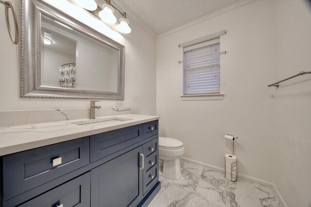 bedroom with dark wood-type flooring, ceiling fan, and ornamental molding