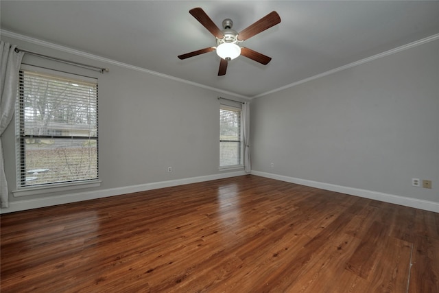 bedroom with ornamental molding, hardwood / wood-style floors, and ceiling fan