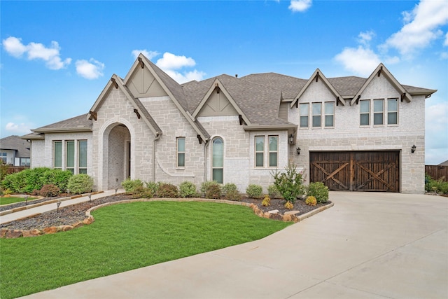 view of front facade featuring a garage and a front lawn