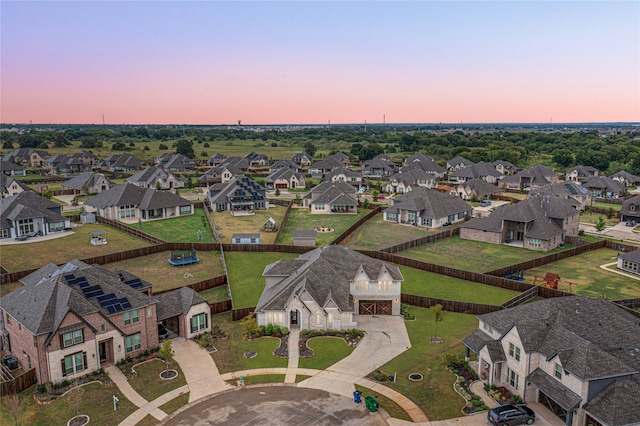 view of aerial view at dusk