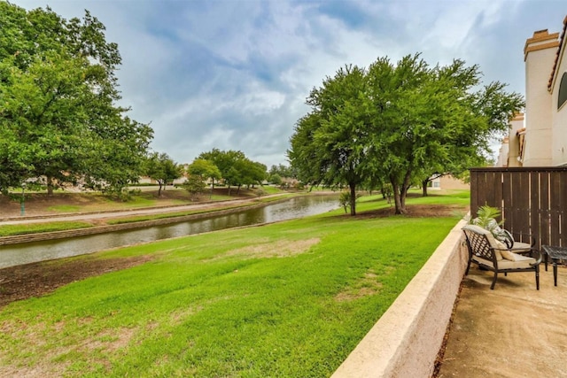 view of yard with a water view