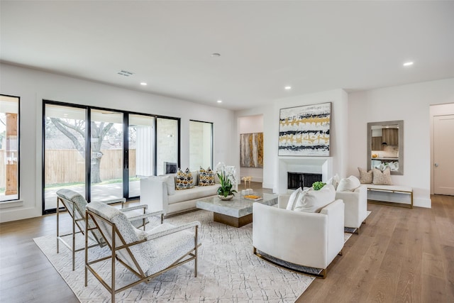 living room with light hardwood / wood-style floors