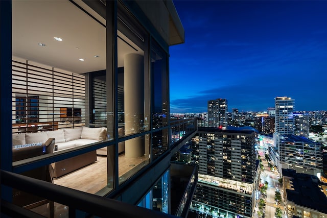 view of balcony at night