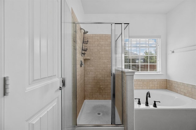 bathroom with plus walk in shower