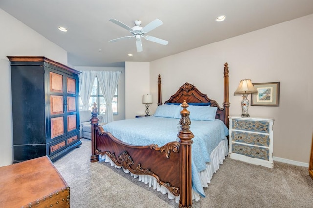 bedroom featuring carpet and ceiling fan