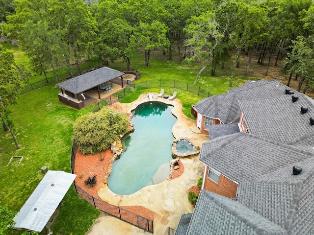 exterior space featuring a lawn and a patio area