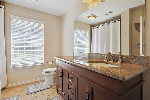 bathroom featuring vanity, toilet, and tile patterned floors