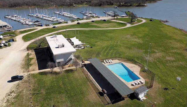 bird's eye view featuring a water view