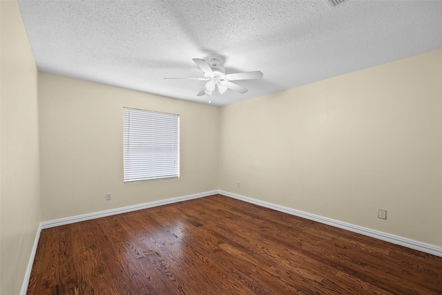 unfurnished room with hardwood / wood-style floors, a textured ceiling, and ceiling fan