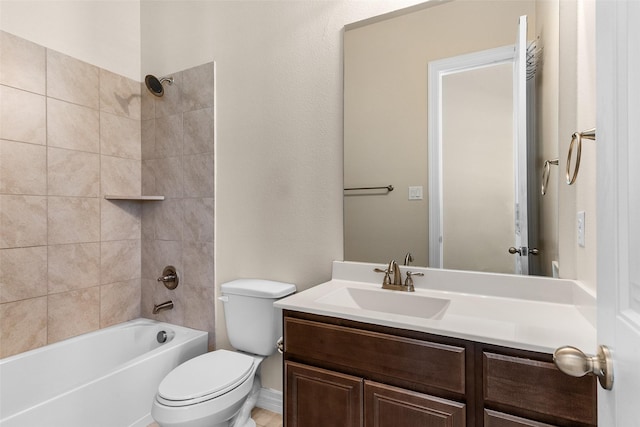 full bathroom with toilet, bathtub / shower combination, and vanity