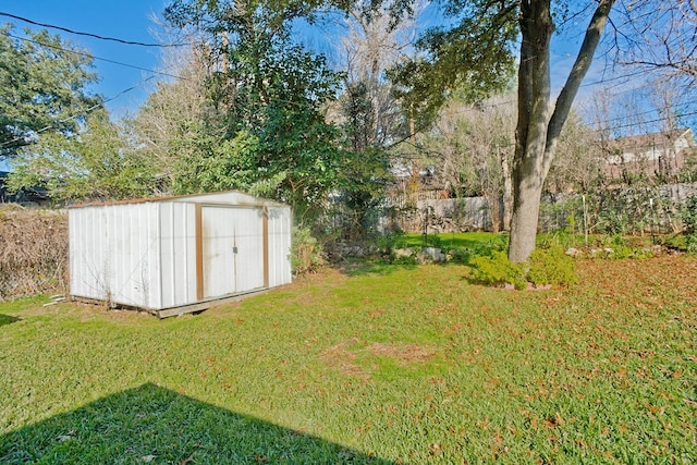 view of yard with a storage shed