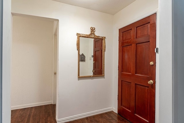 entrance foyer with dark hardwood / wood-style flooring and a textured ceiling