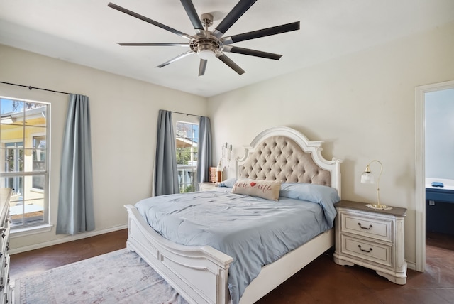 bedroom featuring ceiling fan