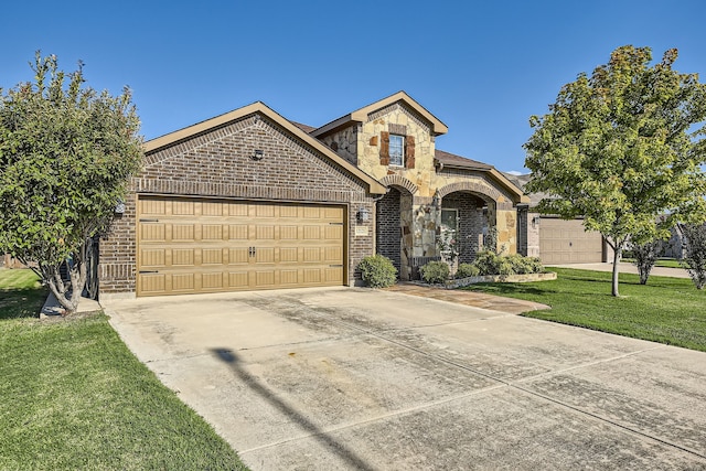 view of front of home with a garage and a front yard