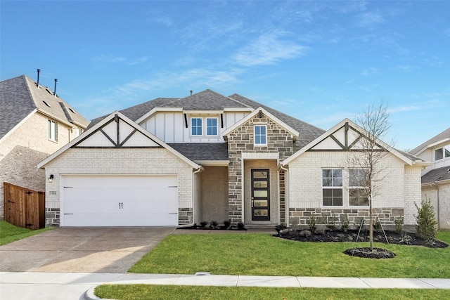 3504 Verbena Xing, Melissa, TX 75454 - view of front facade featuring stone siding, driveway, an attached garage, roof with shingles, and board and batten siding