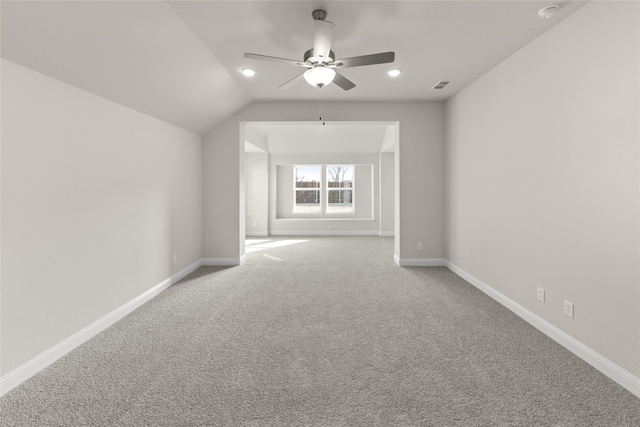 3504 Verbena Xing, Melissa, TX 75454 - empty room with carpet floors, a ceiling fan, baseboards, a smoke detector, and vaulted ceiling