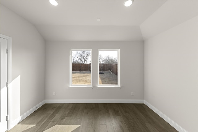 3504 Verbena Xing, Melissa, TX 75454 - empty room featuring vaulted ceiling, wood finished floors, baseboards, and recessed lighting