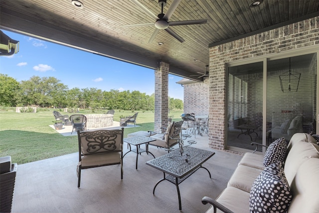 view of patio / terrace with an outdoor hangout area and a ceiling fan