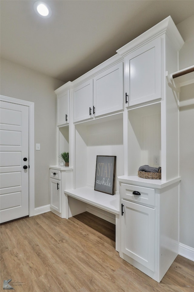 mudroom featuring light wood-type flooring